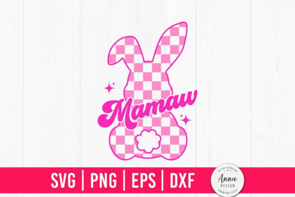 Mamaw Easter Retro Pink Checkered Bunny